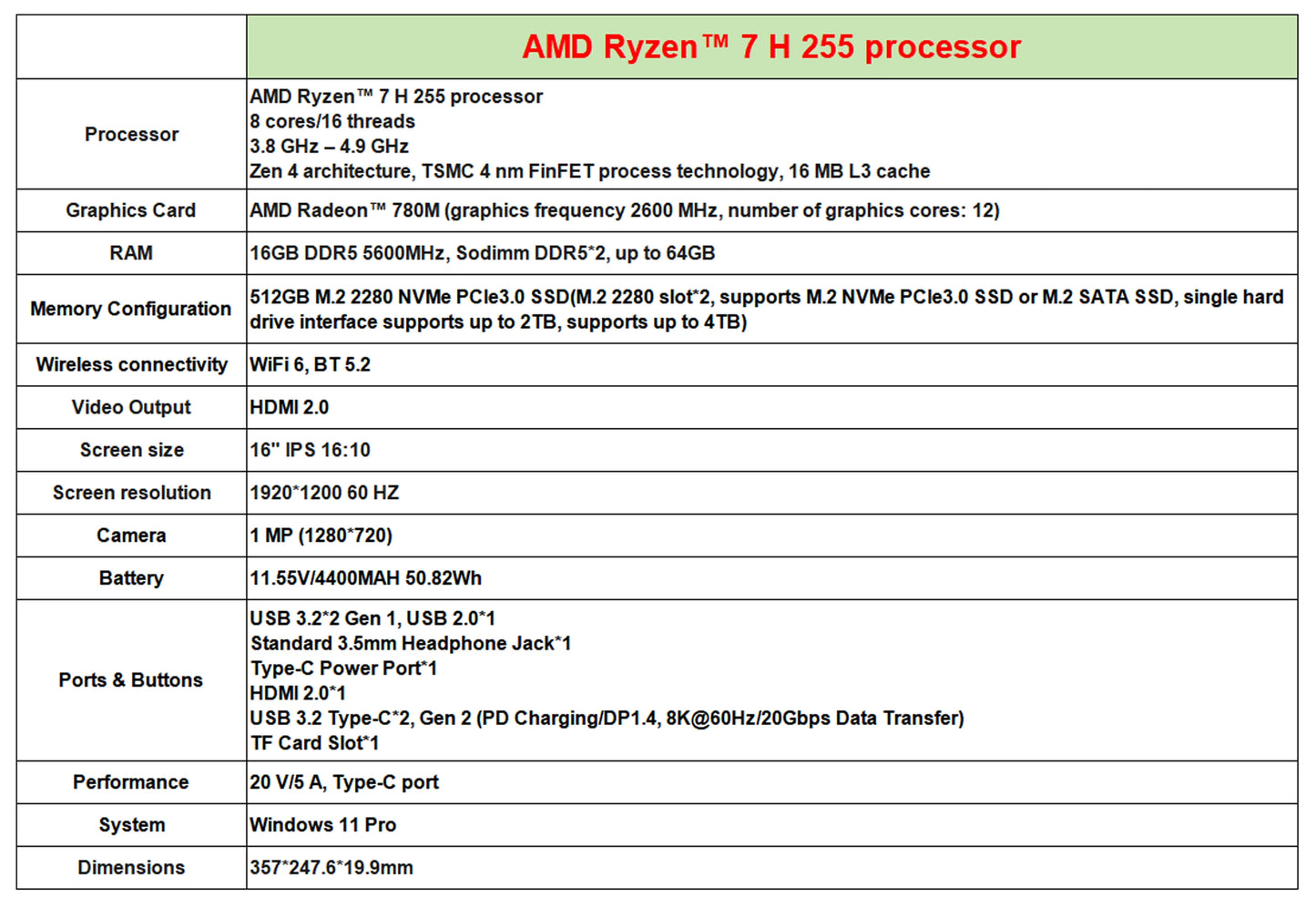 Gaming Laptop 16 Inch AMD Ryzen 7 Lightweight Backlit Keyboard Notebook - Windows 11 Pro