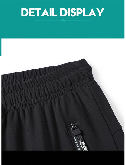 Men's Athletic Stretchy Ice Silk Quick Dry Pants Zipper Pockets Lightweight Sweatpants Outdoor Hiking Breathable Running Workout