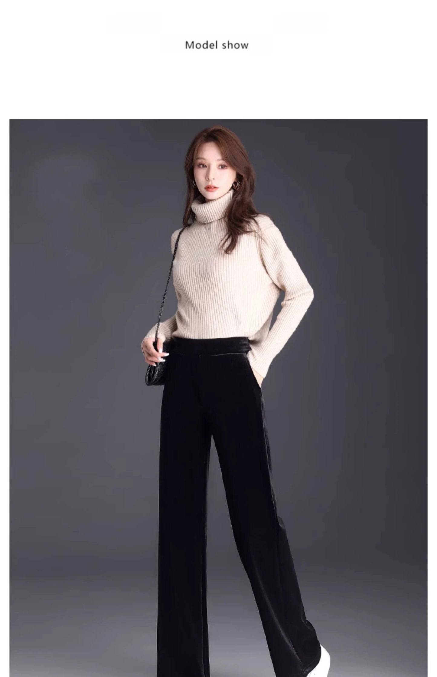 Korean style blue velvet wide leg pants for women in spring and autumn, high-end fashion, loose fit, plus size casual pants