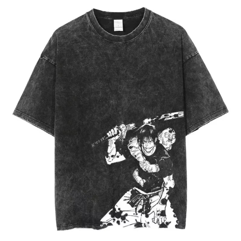 Jujutsu Kaisen T Shirt Men Women Tshirt Gojo Satoru Washed Cotton T-shirt Clothing Summer Short Sleeve Oversized Tees Streetwear