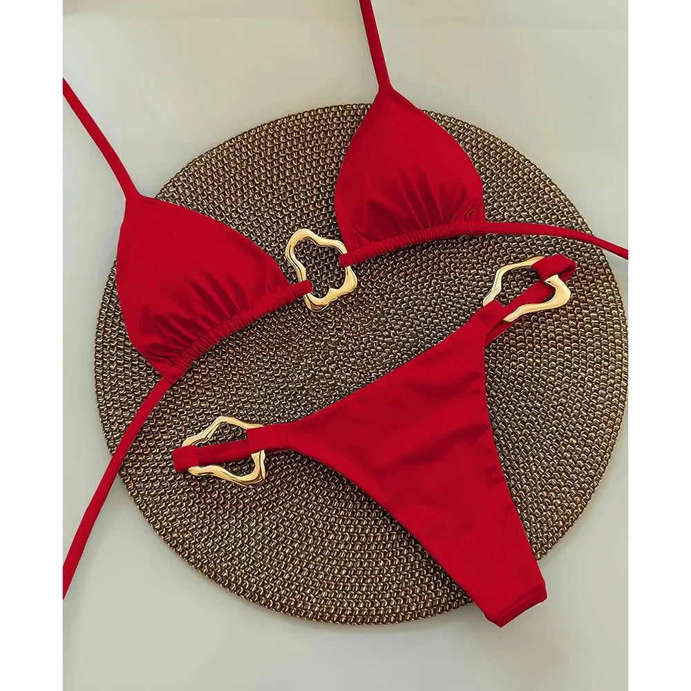 Lace-up Two-Piece Bikini - Solid Color Swimsuit for Women - ZOOMNSTORE