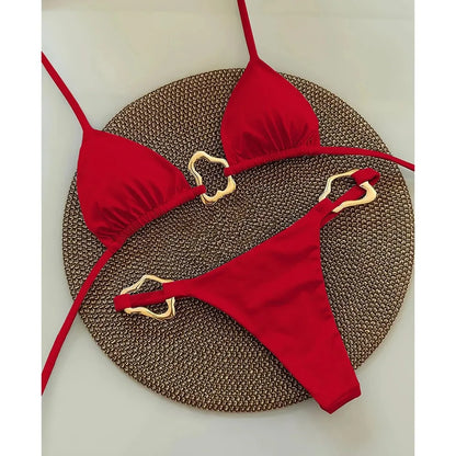 Lace-up Two-Piece Bikini - Solid Color Swimsuit for Women - ZOOMNSTORE