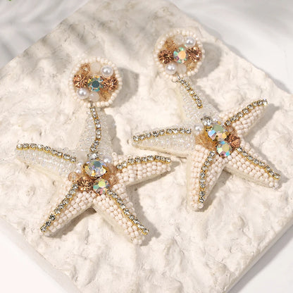 Bohemian Ocean Animal Earrings - Starfish Lobster Conch Seed Bead Drop Earrings for Women