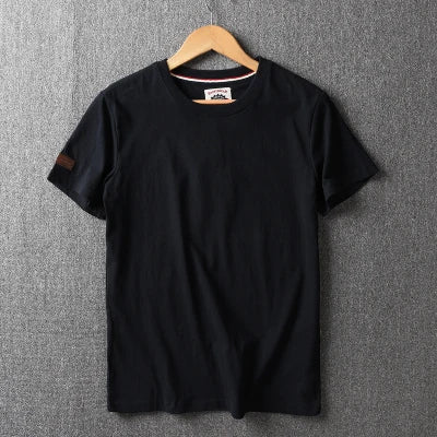 Summer New American Retro Short-sleeved O-neck Solid Color T-shirt Men's Fashion Simple 100% Cotton Washed Casual Sport Tops