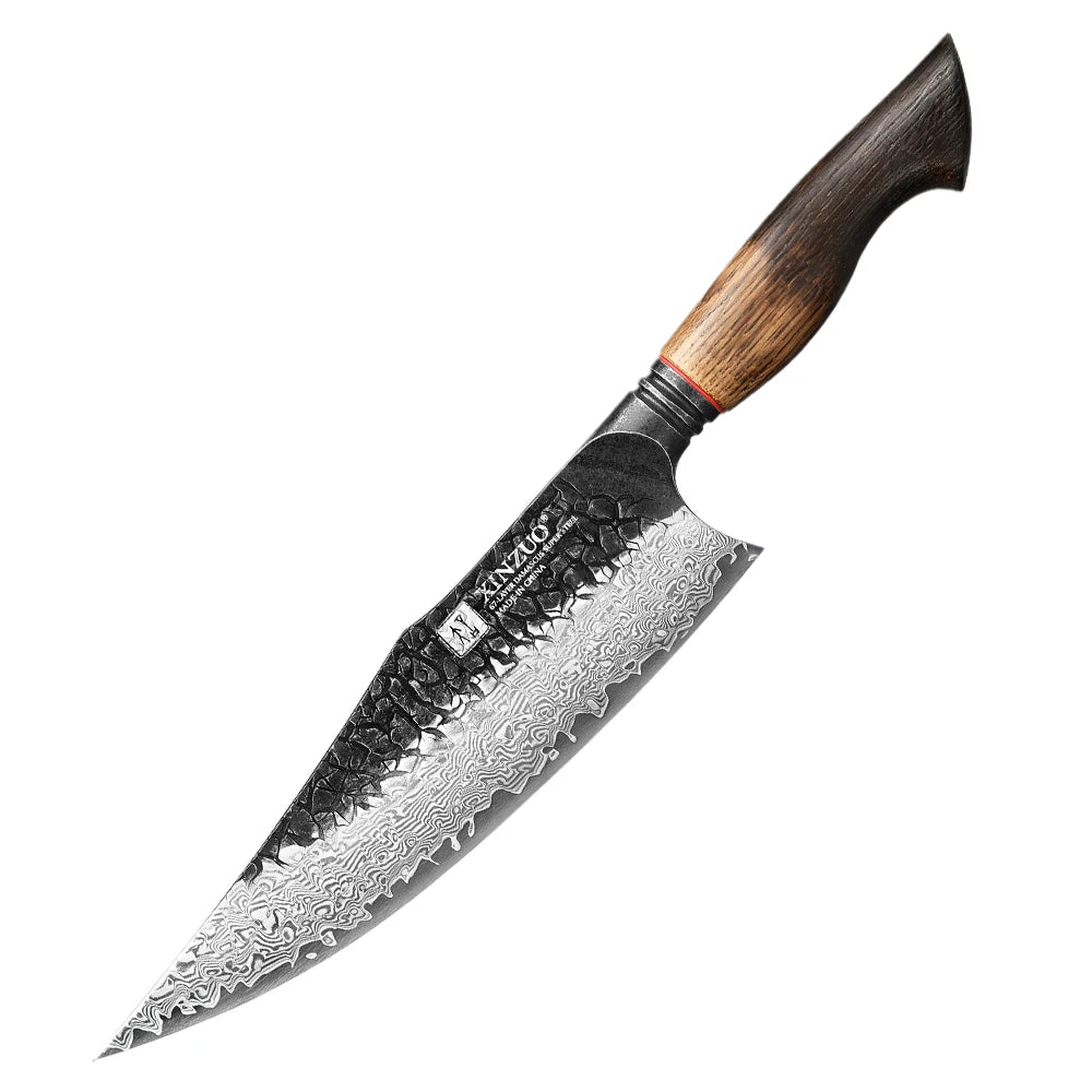 Damascus Knife Set - 67-Layer Steel with White Oak  Red G10 Handles 1-6 Pieces
