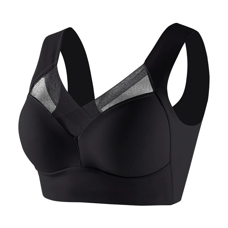 Plus Size Sports Bra - Seamless Wire Free Push Up Brassiere With Wide Straps