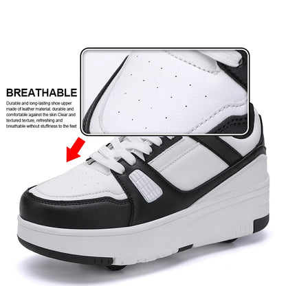 Roller Skate Shoes - Kids 4 Wheel Skates With Durable TPR Outsole & Lace-Up Closure