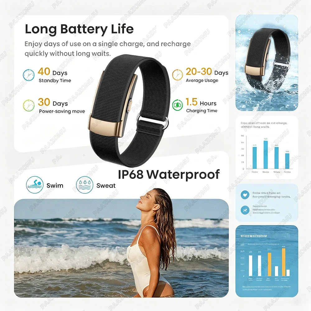 No Screen Smart Bracelet Health Fitness Tracker 24/7 Heart Monitor Sleep Tracker Multi-Sport Tracker Wristband for Android iOS