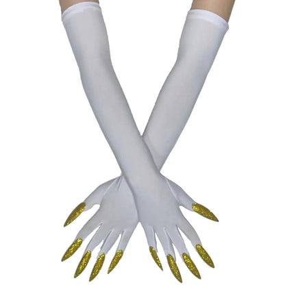 Halloween Ghost Claw Gloves - Cosplay Dress Up with Black Long Nails