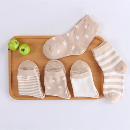 5 Pairs/Lot Kids Soft Cotton Socks Boy Girl Baby Infant Fashion Stripe Warm For Autumn Winter 0-6 Years Children Cartoon Sock