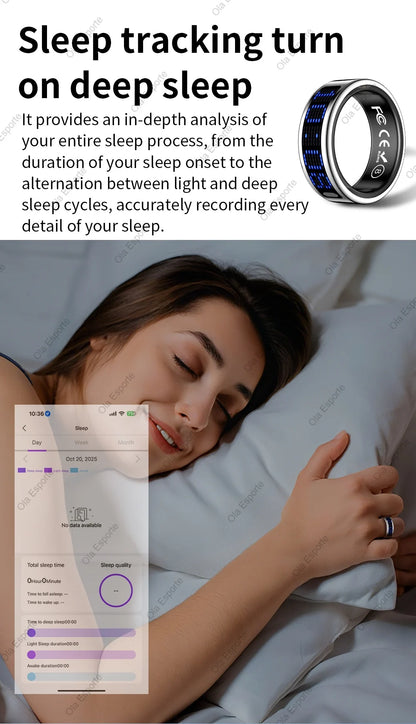 Smart Ring With Dynamic Display Screen 5 ATM Waterproof Blood Oxygen Heart Rate Sleep Monitor Sports Ring Men Women Fashion Ring