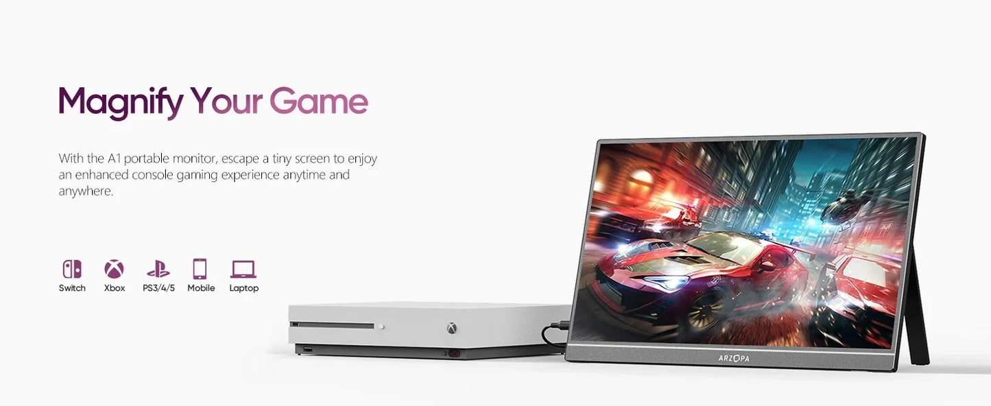 Portable Monitor 15.6 Inch - FHD IPS Display, USB-C & Mini HDMI External Screen