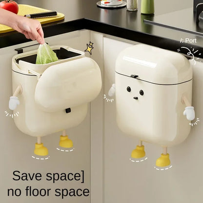 Wall-Mounted Kitchen Trash Can - 9L12L Cream with Lid for Food Waste  Bathroom Use