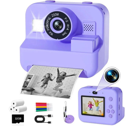 Kids Instant Print Camera - 48MP Digital Educational Thermal Photo Printer With 32GB Card