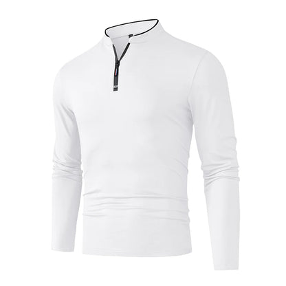 Fashion Men's Stand Collar Half Zip Long Sleeve Shirt Comfortable Casual Top Versatile Daily Wear Slim Fit Pullove