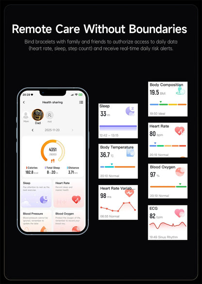 New ECG Health Smart Bracelet Men Women Heart Rate Blood Pressure Blood Lipids Uric Acid IP68 Waterproof Sport Band Smartwatches