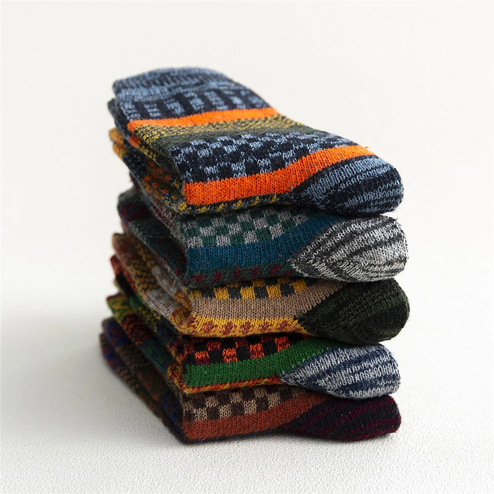 Mens Winter Wool Socks - Warm Colorful Retro Style for Snow Boots EU Size 38-44 - ZOOMNSTORE