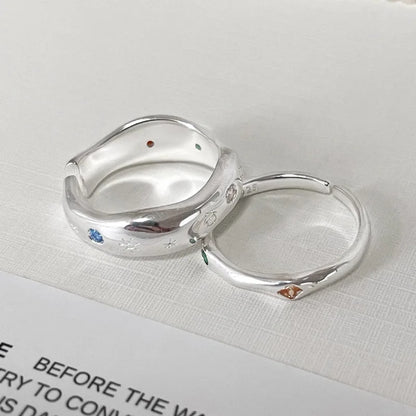 Sterling Silver Rings Adjustable Vintage Hip Hop Couples Silver Bands | Hollow Line Design