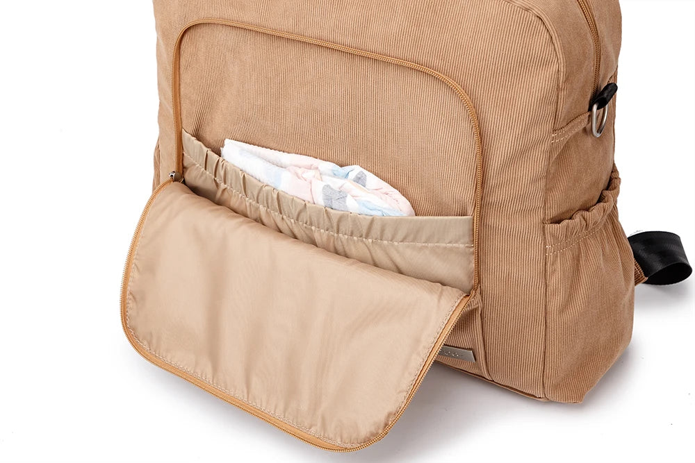 Soboba Large Capacity Diaper Backpack for Mom with Soft Corduroy Fabric and Convenient Design