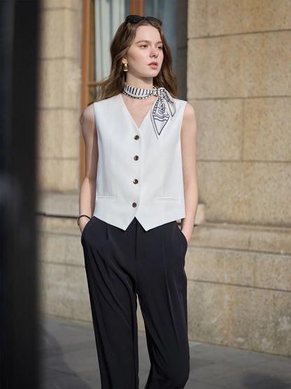 FSLE 2025 Summer Old Money Vest Wide-Leg Pants Set Vintage Tailored Two-Piece Adjustable Waist Eco Linen for Boardroom to Brunch