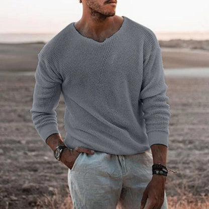 European and American Fashion Men's Knitted Sweater Casual Loose Sweater V-neck Long Sleeved Pullover Sweater Plus Size Jacket