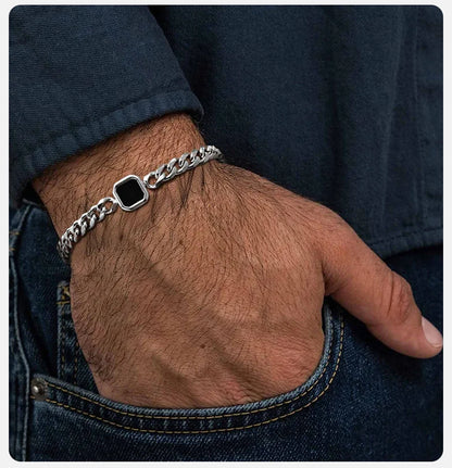 Vnox 5/7mm Width Adjustable Chain Bracelet for Men, Stainless Steel Acrylic Six-Sided Polished Jewelry Gift for Husband Son‌ Him