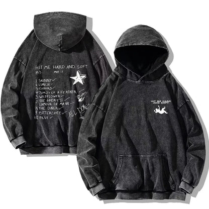 Hit Me Hard and Soft Washed Hoodies Vintage Cotton Hooded Pullover Men's Women's Loose Casual Gothic Sweatshirts Y2K Coat Unisex