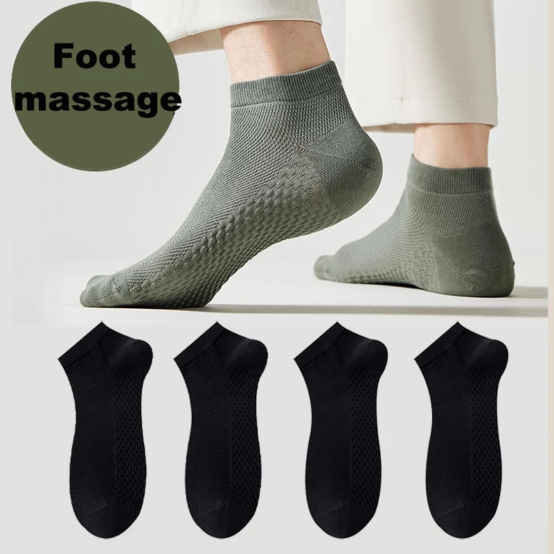 4 Pairs Men's Socks Classical Pure Cotton Antibacterial Deodorant Mesh Sweat Absorption Foot Massage Short Socks Sports Bussiess