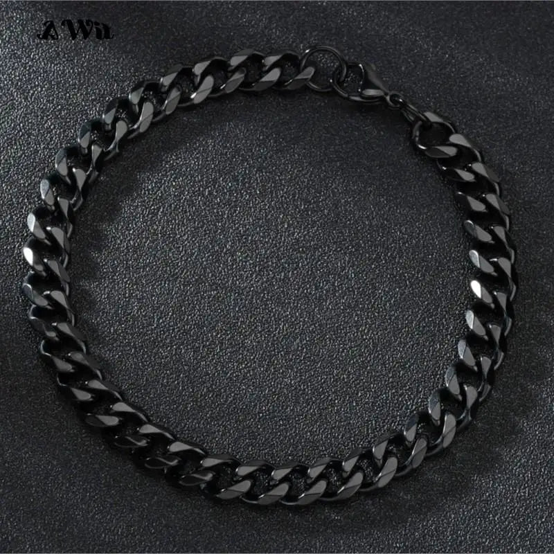 Awit Mens Simple 3-11mm Stainless Steel Curb Cuban Link Chain Bracelets for Women Unisex Wrist Jewelry Gifts