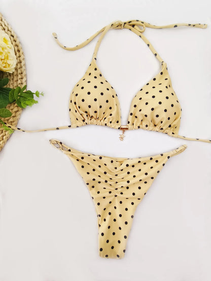 Polka Dot Bikini - Women's Sexy Strap Split Bikini Set | Wire Free Swimwear