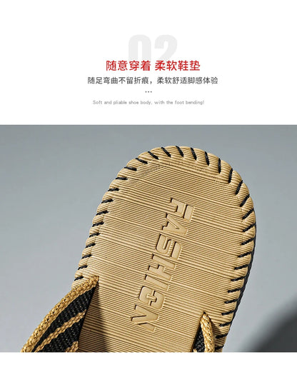 Men's flip flops summer new lightweight rubber woven slippers fashion casual outdoor sandals breathable anti slip beach shoes