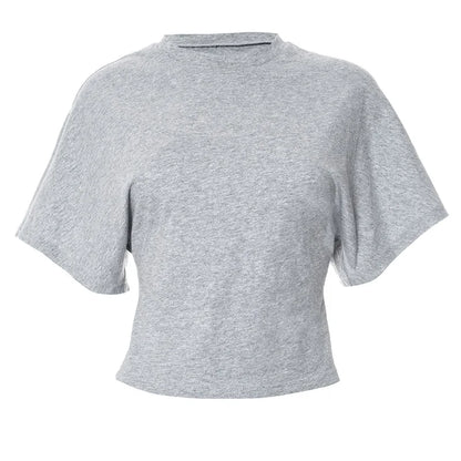 Women's Cropped Corset Top – Gray O-Neck Short-Sleeve Streetwear Tee