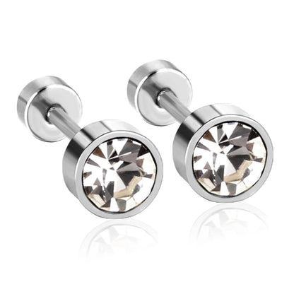LUXUSTEEL Twist Back Round Cubic Zirconia Stud Earrings Stainless Steel Anti-allergy For Women Men 3mm to 7mm Christmas Party