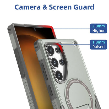 Magnetic Armor Case For Samsung S26 S25 Ultra S24 Plus A56 5G A36 A26 A16 A06 With Holder Cover Wireless Charging Bracket Cover