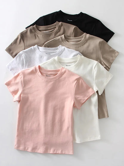 Basic T Shirts Women Cotton Slim Fit White Tops Summer Black Tees Crew Neck 100% Cotton T Shirt For Women Plain T-shirts Soft