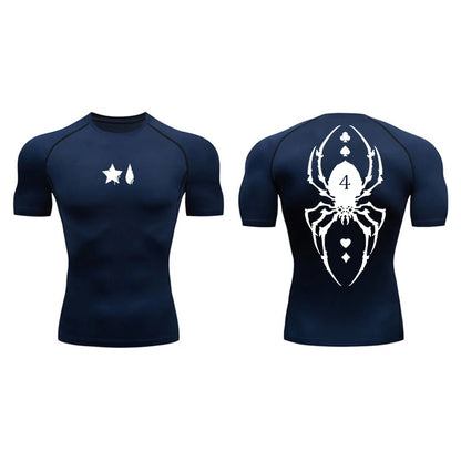 Compression Shirt Men - Spider Print Long Sleeve Gym Tee with Muscle Support