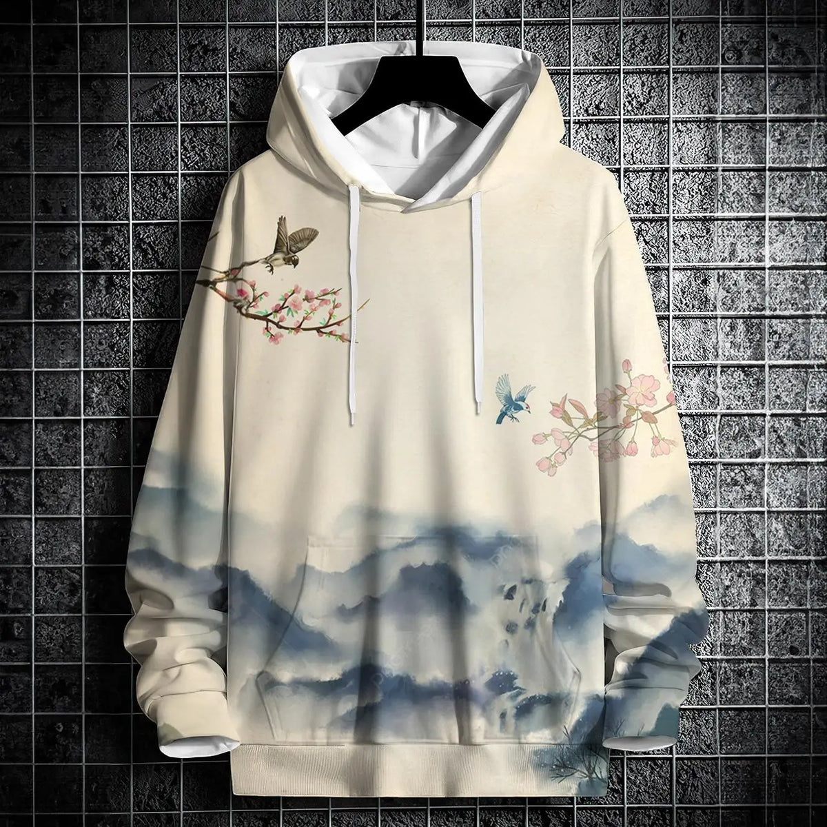 Autumn Hoodies For Men 3d Landscape Ink Print Street Designer Long Sleeved Loose Oversized Pullover Fall Fashion Men's Clothing