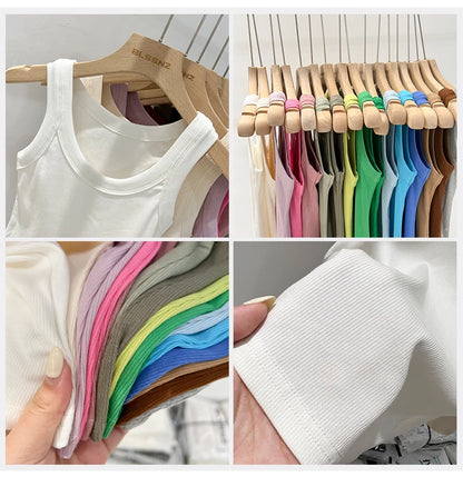 Women Solid Round Neck Ribbed Tank Top Camisole Women 2026 Summer Basic Elastic Tank Top O Neck Solid Tank Top