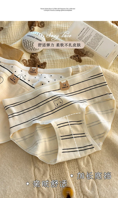 Women Underwear Pure Cotton Antibacterial Properties Underpants Cute Cartoon Waist Extended Crotch Women's Girl Triangle Pants