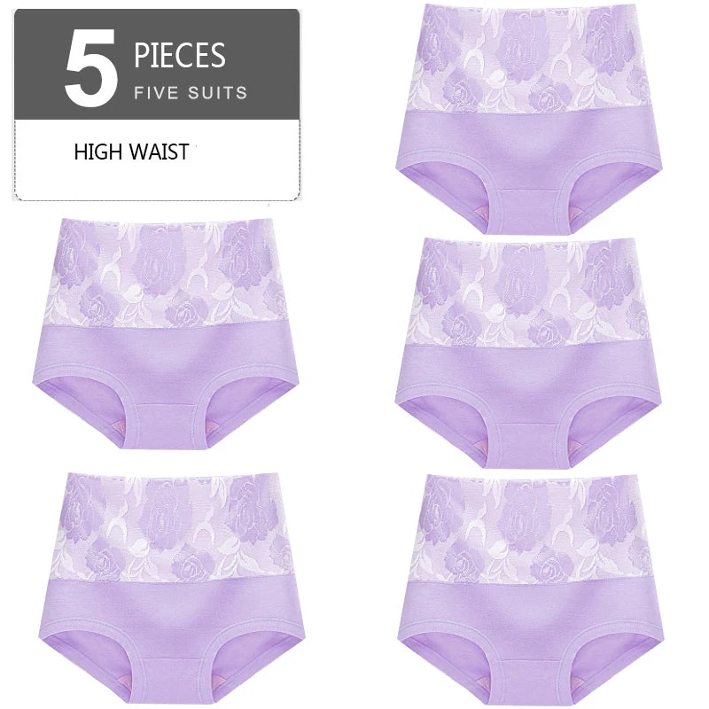 5Pcs/Set High Waist Cotton Panties Women Body Slimming Underwear Fashion Print Briefs Ladies Panty Breathable Female Lingerie