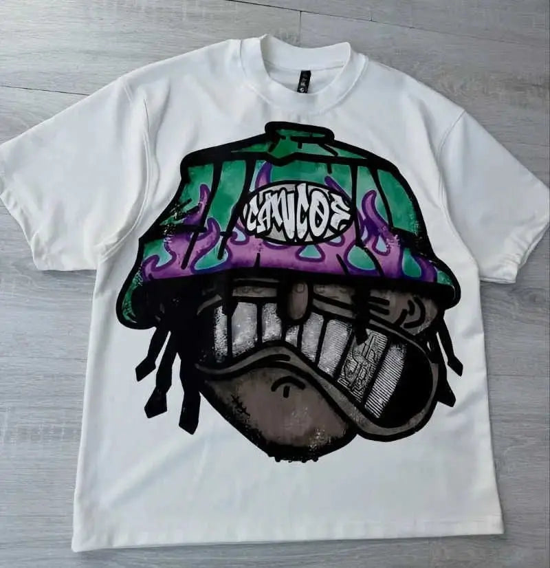 Harajuku Streetwear Shirt - Y2k Fashion Tee With Oversized Cartoon Print, Breathable Cotton
