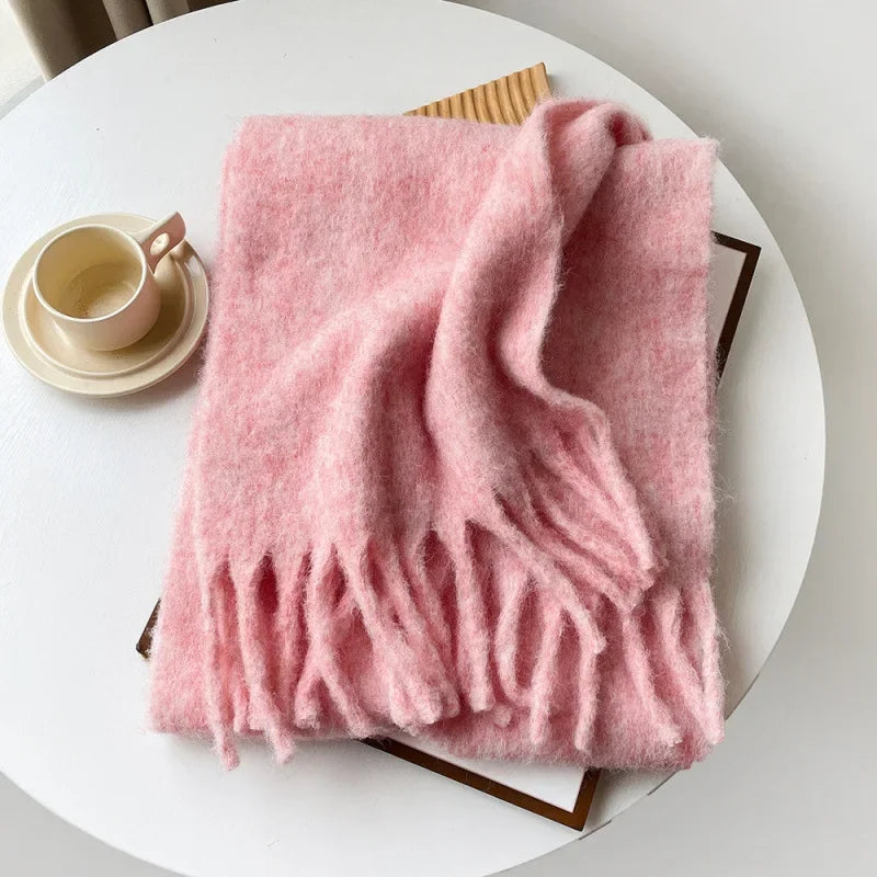 Wool Blend Scarf - Winter Thermal Scarf Women & Men | Soft Mohair Shawl, Keep Warm Muffler