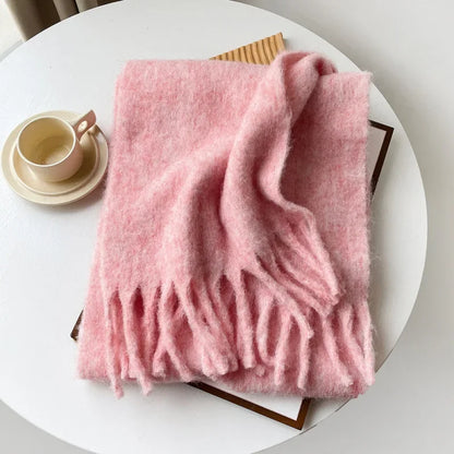 Wool Blend Scarf - Winter Thermal Scarf Women & Men | Soft Mohair Shawl, Keep Warm Muffler