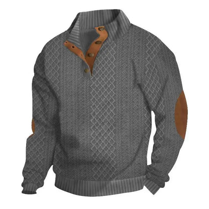 Men's Waffle Knit Quarter Zip Pullover with Contrast Trim and Elbow Patches Casual Long Sleeve Sweater