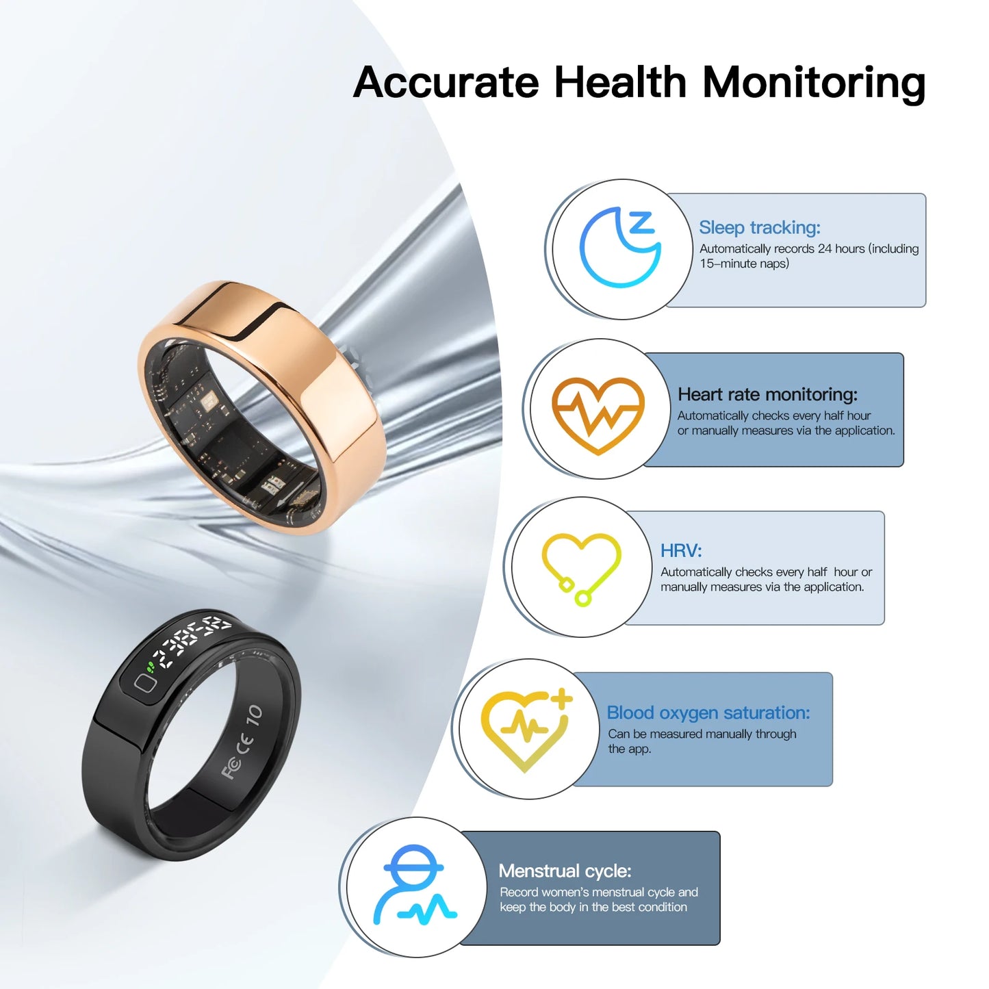 Tasbih Fitness Heart Rate Zikr Counter Display Screen Blood Oxygen Sleep Monitor  Temperature Gesture Control Touch Smart Ring