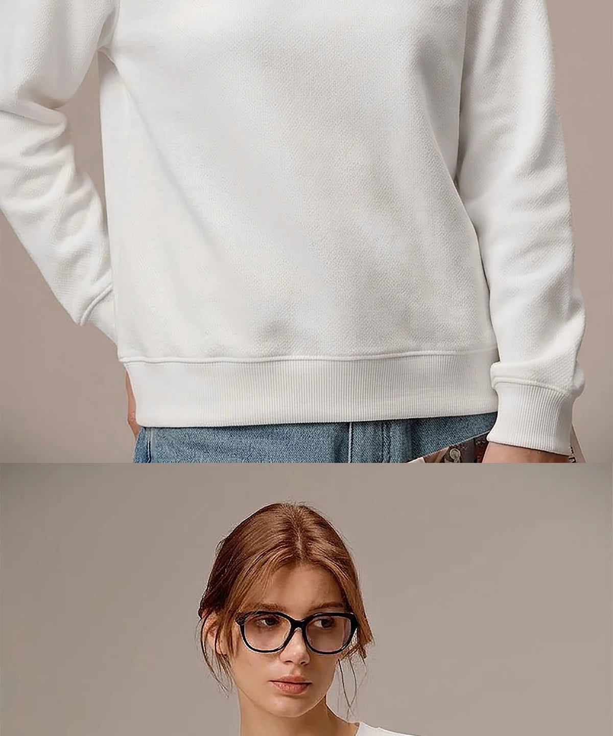 CHCH Women's Hoodie 2026 New Simple Pearl Embroidered Top Women's Beige Loose Long Sleeve Hoodie