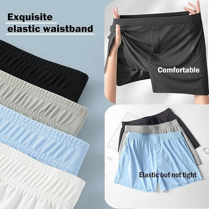 Men's Ice Silk Boxers Shorts Large Size Underwear Man Mid Waist Loose Arrow Pants Boy Home Pajamas Underpants Breathable Panties