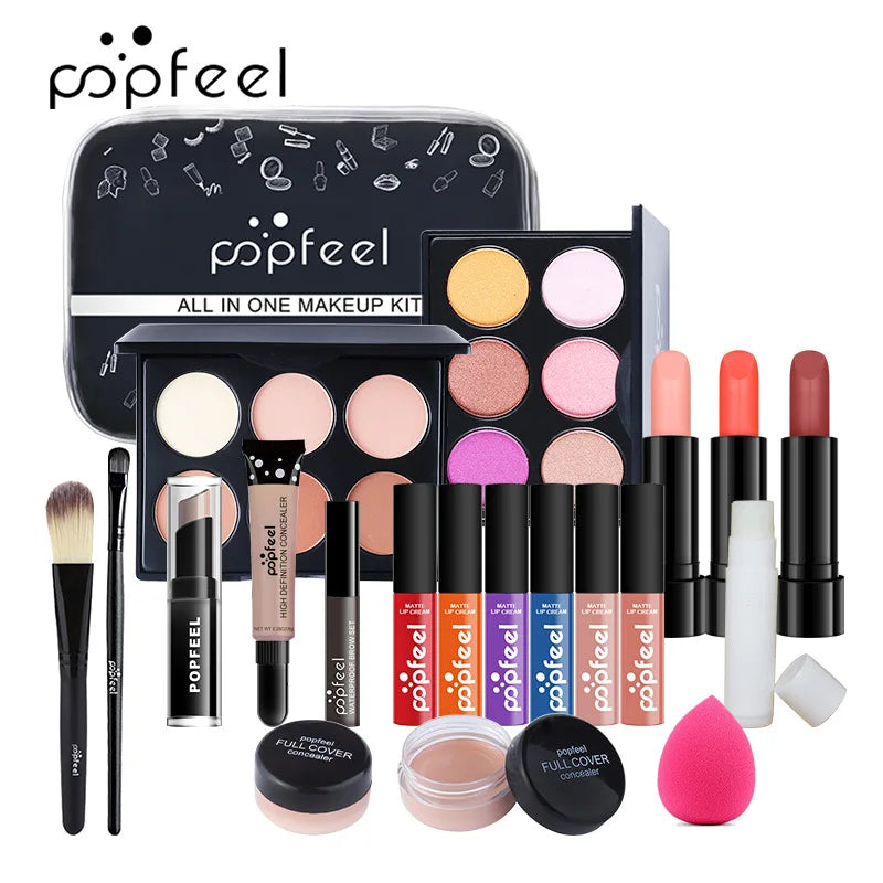 All-in-One Makeup Kit – Complete Makeup Gift Set with Eyeshadow Palette, Foundation, Lip Gloss & Brushes