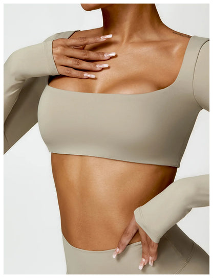 Women Yoga Suit - Quick Dry Gym Tracksuit With Long Sleeve Top & High Waist Leggings