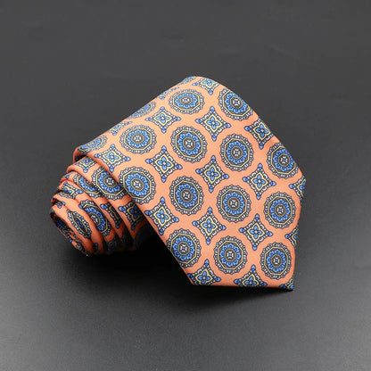 Mens Silk Tie - 75cm Soft Novelty Necktie in Blue Green Orange Floral Pattern